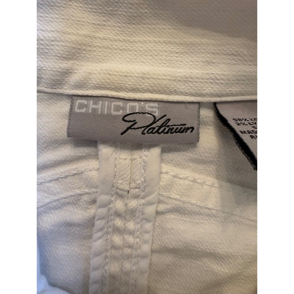 Chicos Platinum Womens White Denim Jacket Snap Front Size 2 Large Preppy - Picture 3 of 10